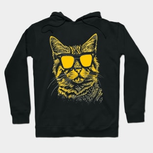 Cool Yellow Cat with Sunglasses - Hipster Cat Illustration Hoodie